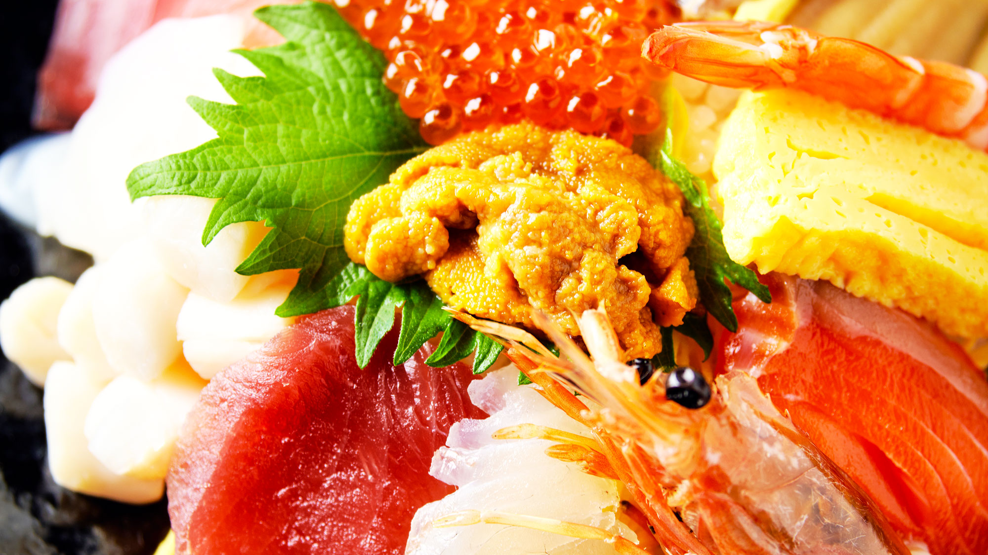 【海鮮丼 ところの】ウニ・海老・いくら…キラキラに輝く新鮮なネタをふんだんに使用した特選海鮮丼