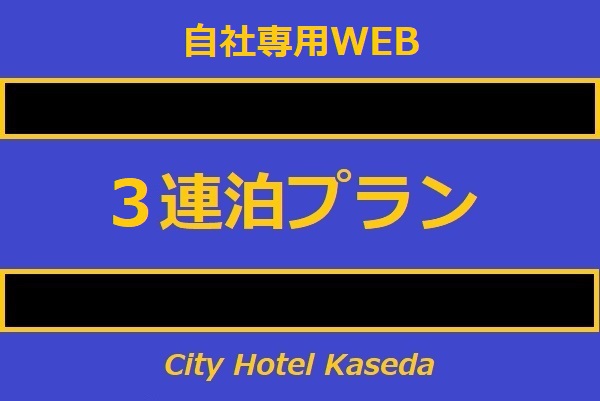   3連泊プラン《素泊まり》 現地でのお支払いは現金又はVISAカードでお願いいたします。