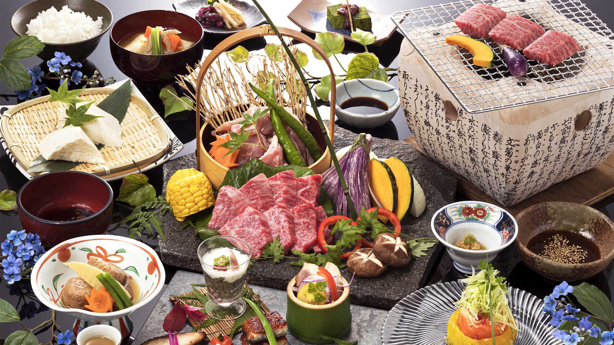 ご昼食【花やぐら膳】豊後牛と大分県産鳥の炭火焼コース