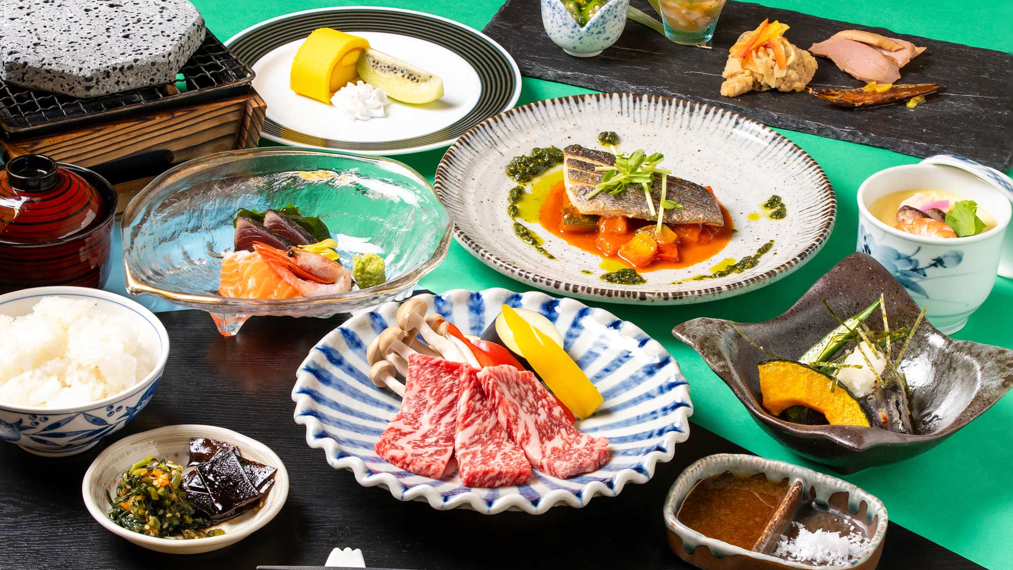 スタンダードコース《富士山　溶岩石焼会席》夏期間：6月～8月