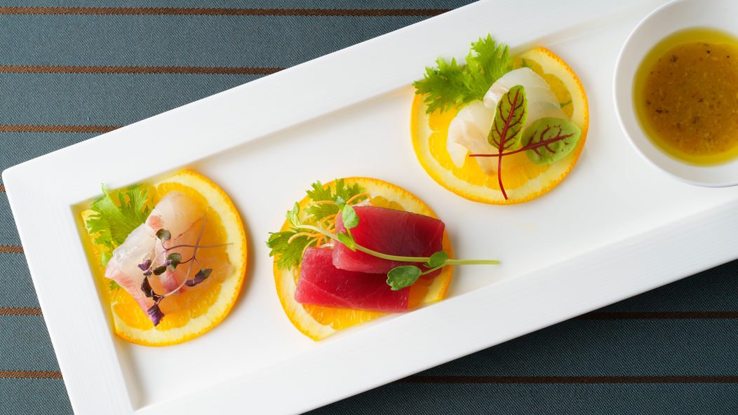 【夕食】食で旅する伊豆半島、和洋折衷コースの料理例