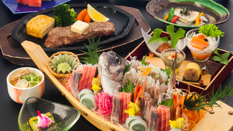 【23年3月OPEN露天風呂付き客室に泊まる】１番人気！！舟盛り＆ステーキ和会席膳♪ 夕食は部屋食