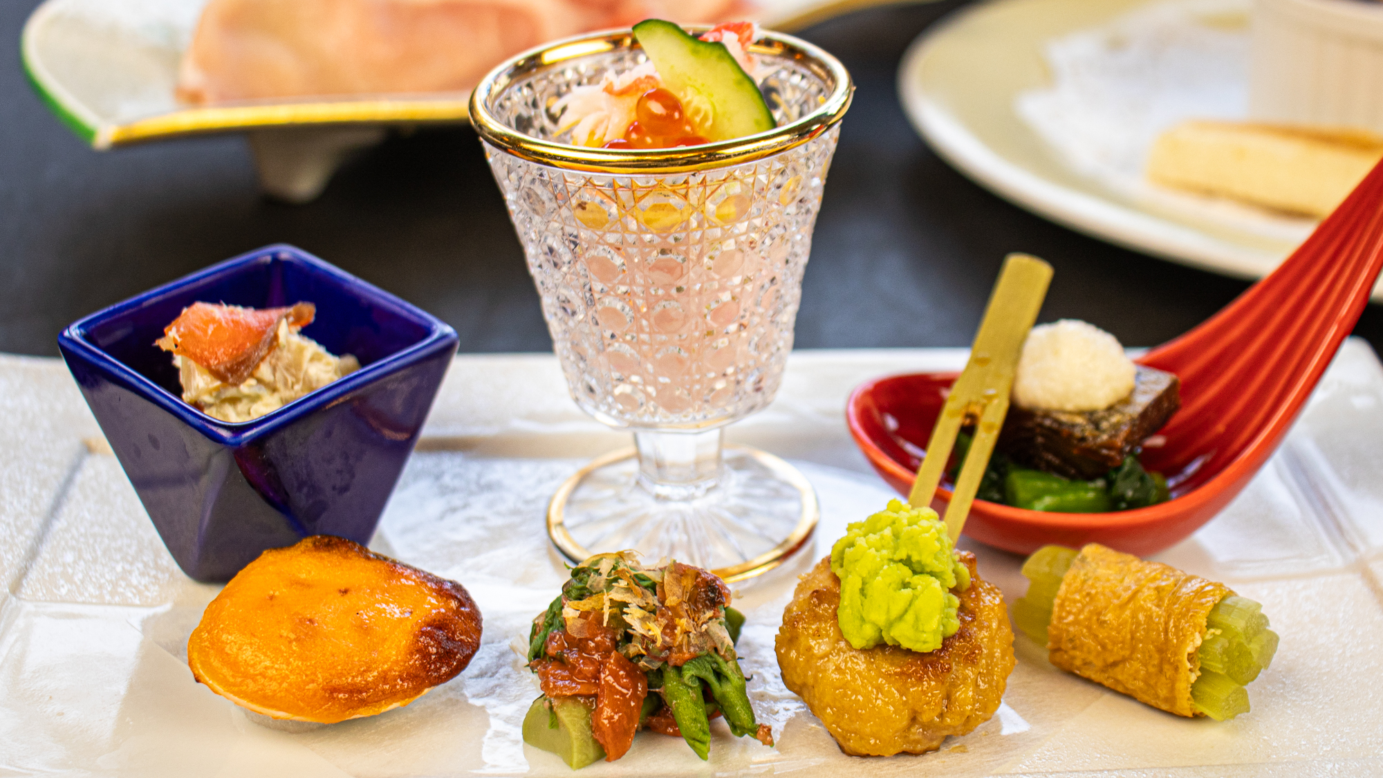 2026年3月4月《お献立一例》旬菜：クレソン山葵漬鰊とろろ、筍サーモンチーズ和え、ちらし寿司、蛤雲丹焼、蕗小原木巻、豚捏ね 天豆餡、タラの芽梅鰹♪