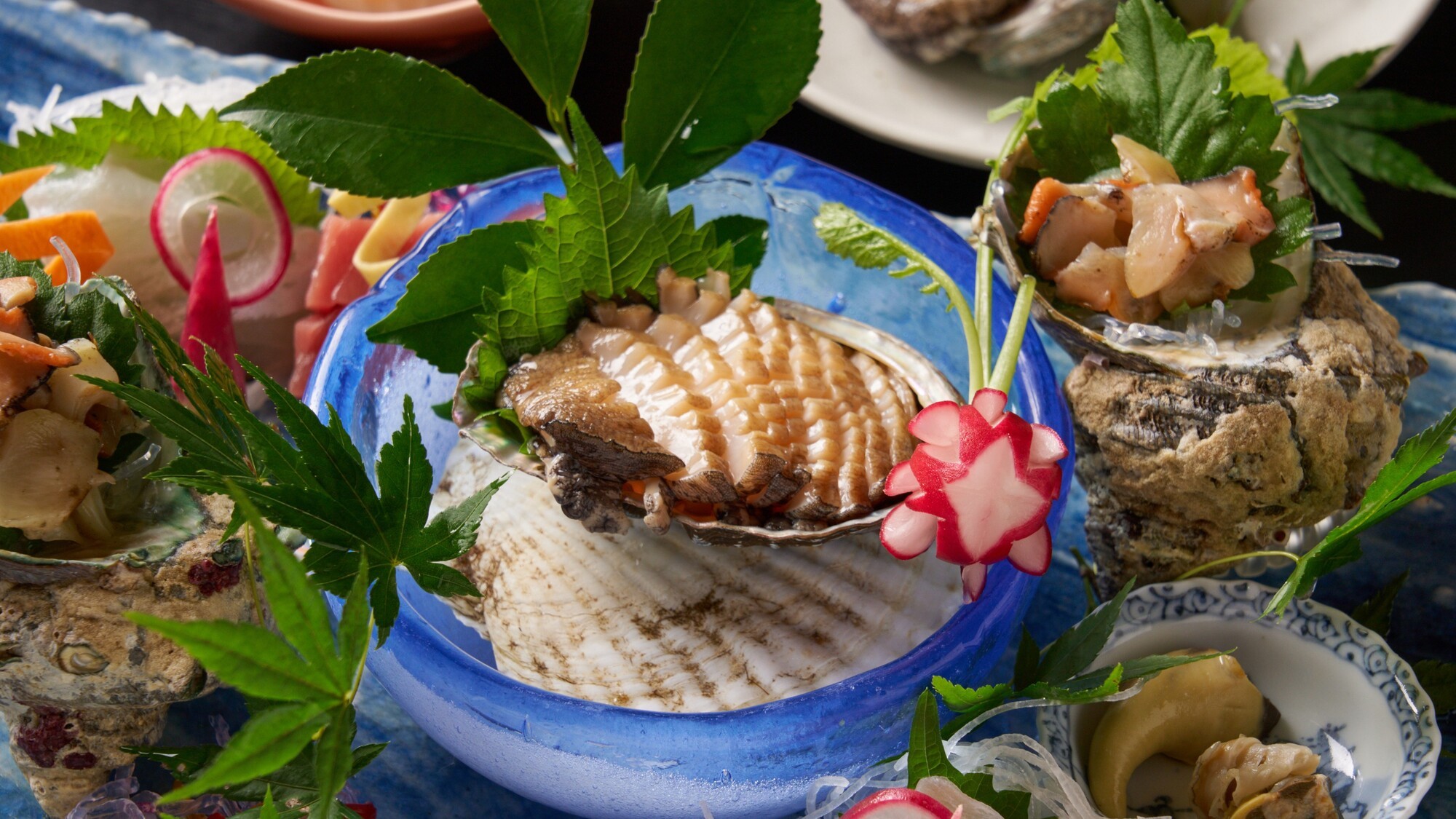 【夕食】あわび造りと旬の刺身　5種盛合せ