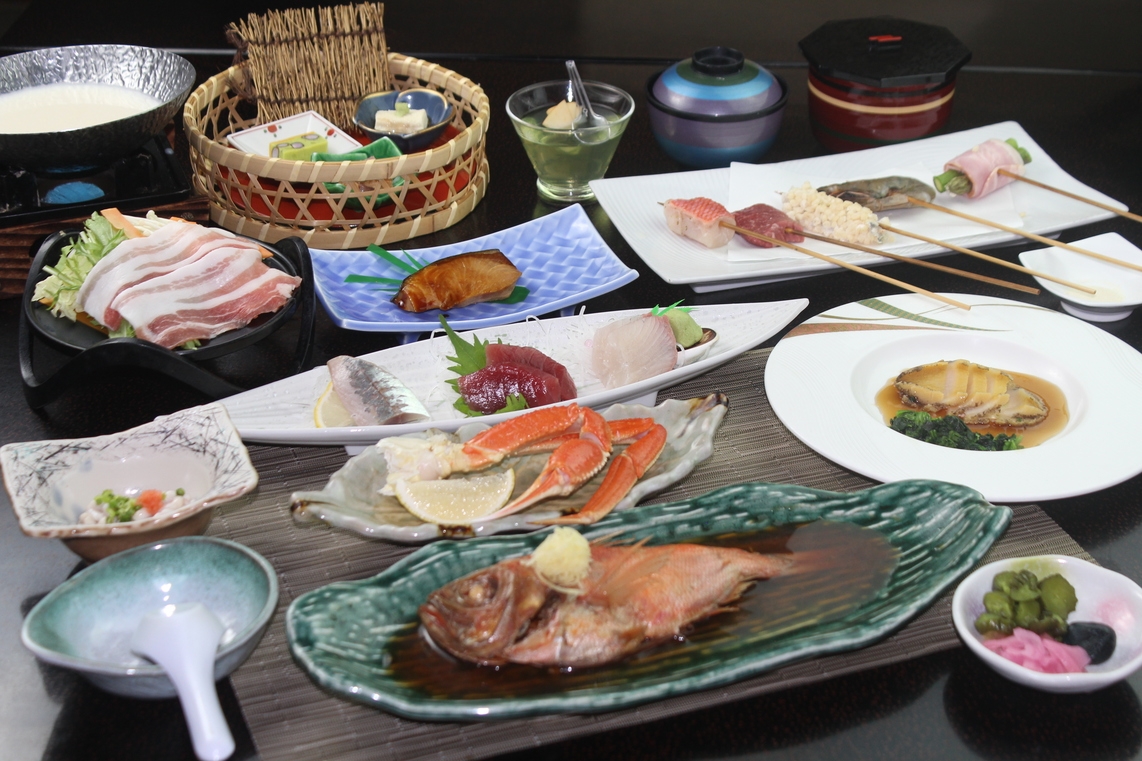 【四季のお料理シリーズ】金目等5品が入った揚げたて串揚＆鮑オイスターソース＆蟹足が入った冬会席プラン