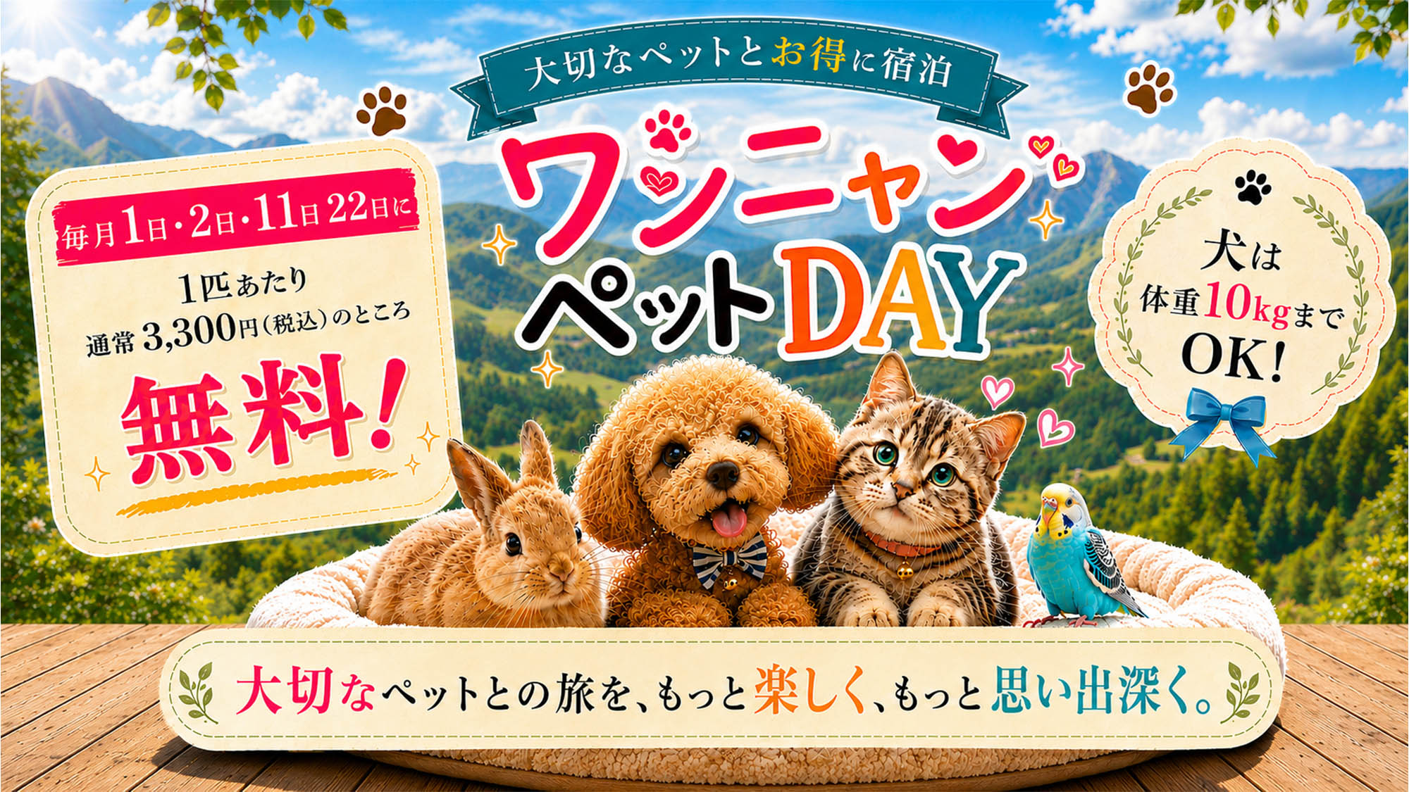 ワンにゃんペットDAY　毎月1・2・11・22日限定