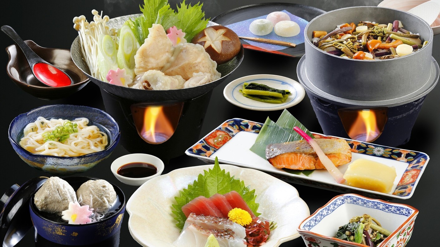 宿泊者様専用料理【1泊2食付】健康ランド7種類のお風呂＆2種類のサウナ無料☆駐車場無料☆駅前3分