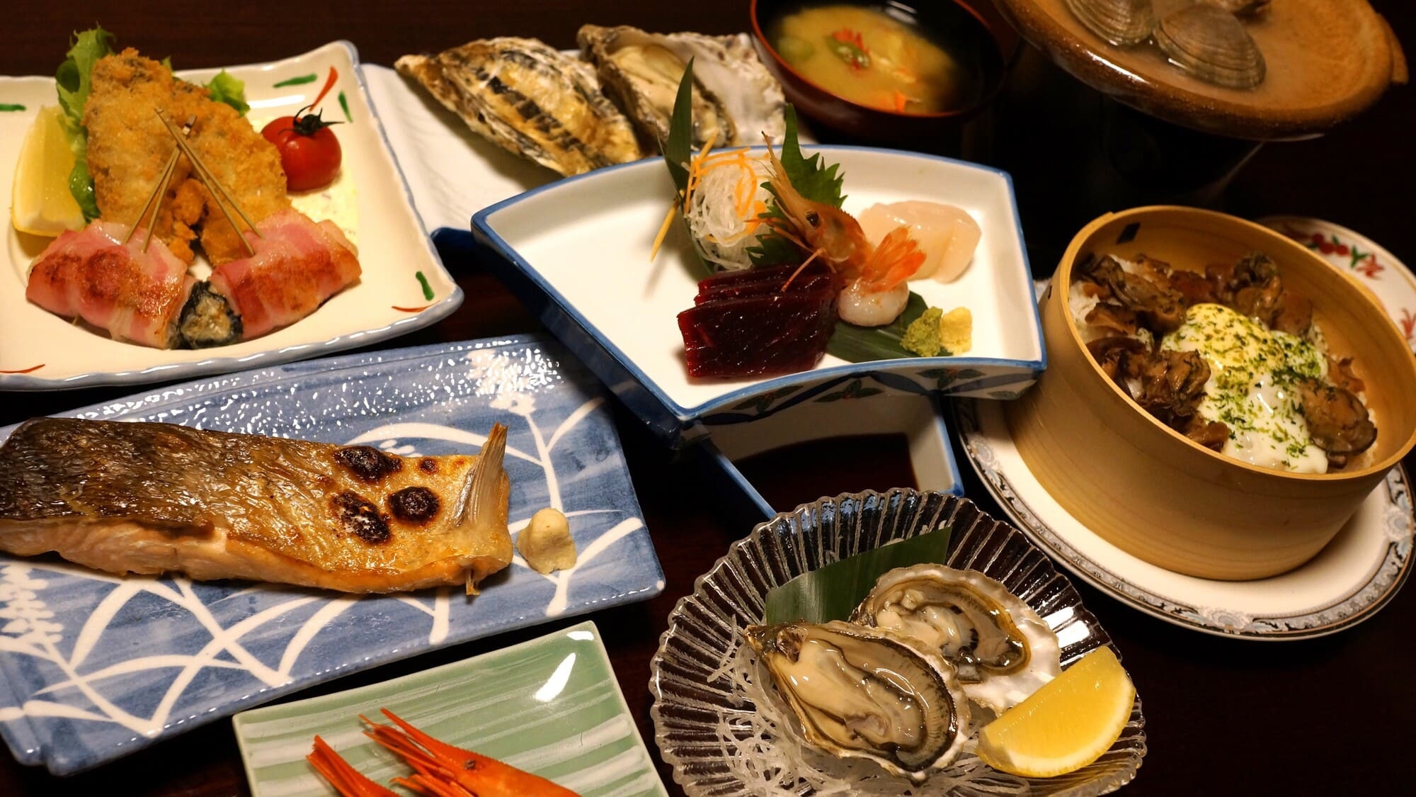 ◆【ワンドリンク付き】厚岸産の牡蠣料理をフルコースで！一番人気の牡蠣御膳プラン【夕朝食付】