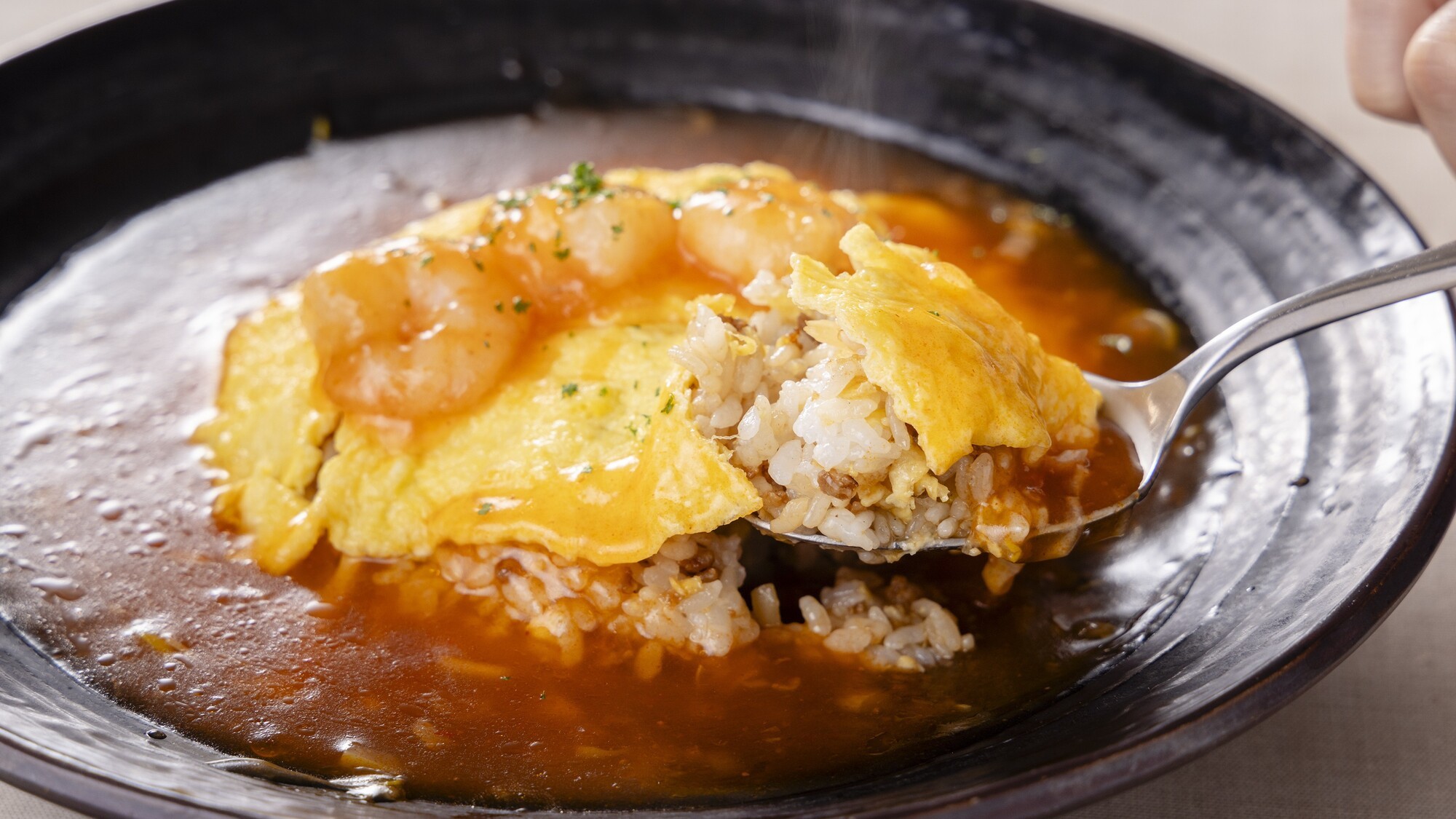 【夕食】オムチャン　エビチリソース