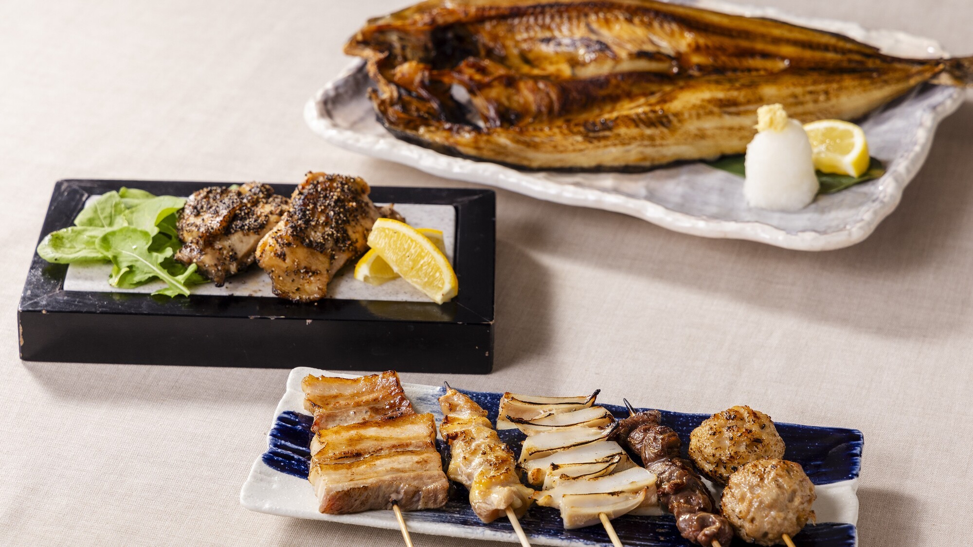 【夕食】炭火焼き３品