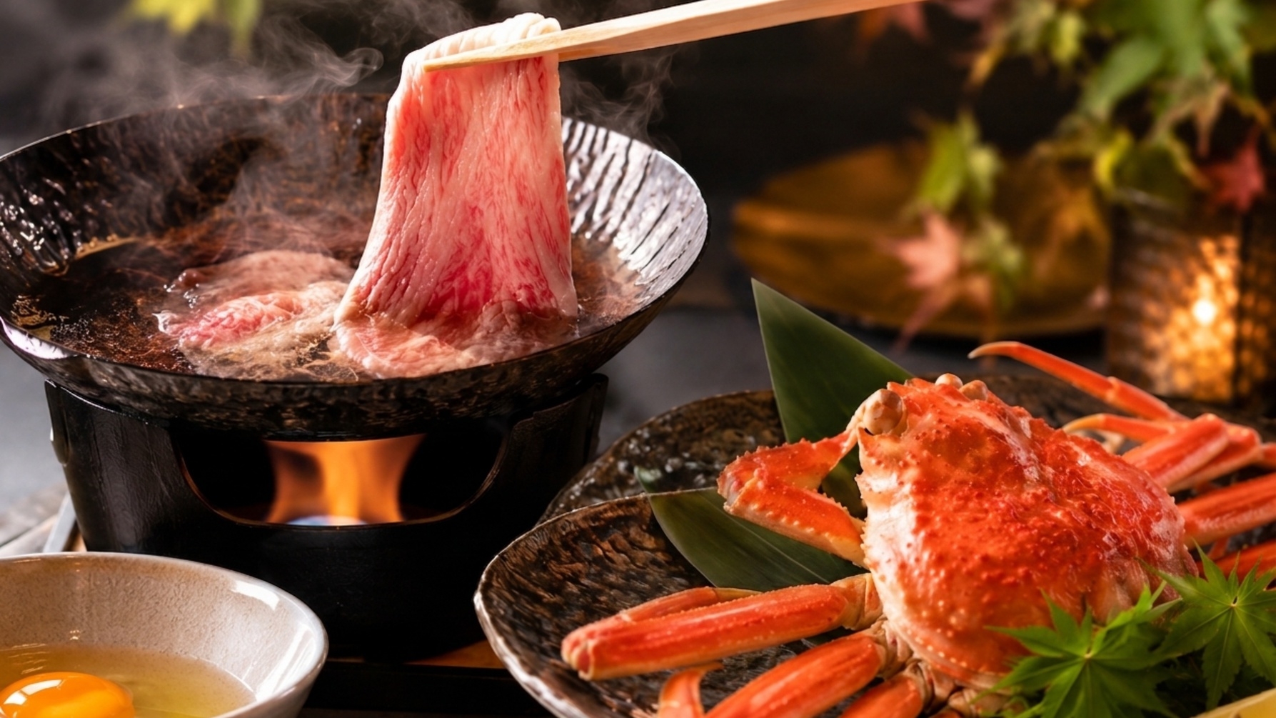 期間限定3300円OFF【ズワイ蟹×和牛すき焼き】厳選和牛で贅沢すき焼き！ずわい蟹まるごと1杯満喫♪