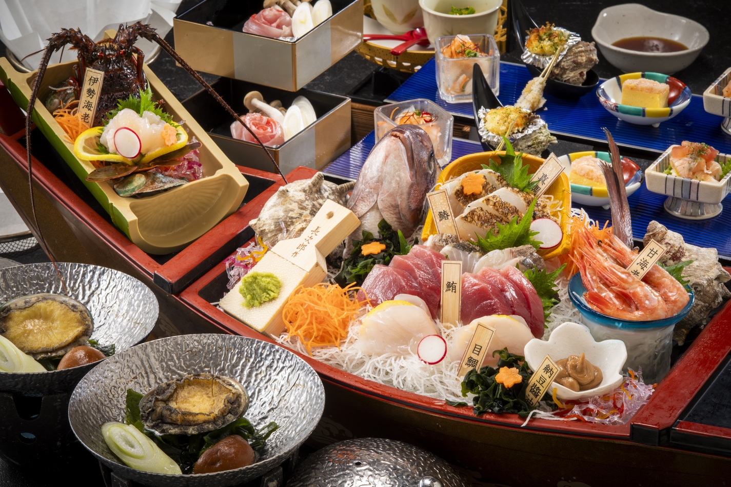 【選べる露天風呂付客室】　伊勢海老舟盛＆鮑＆海鮮しゃぶしゃぶ　個室食事　朝から金目鯛煮付け