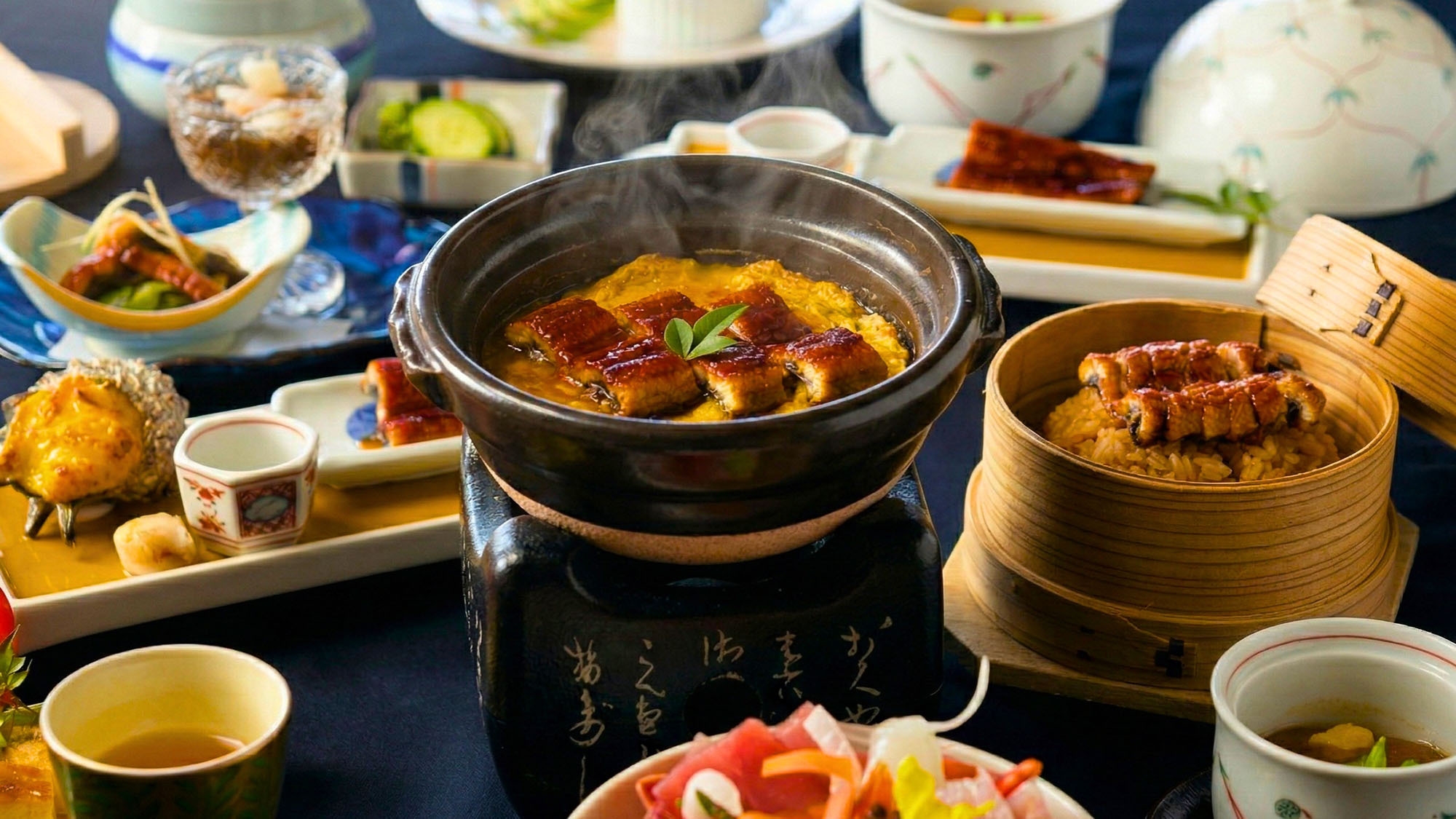 【鰻会席】「鹿児島の日本一の鰻」を満喫♪＜蒲焼き・せいろ蒸し＞など、五種五様の味わいを。