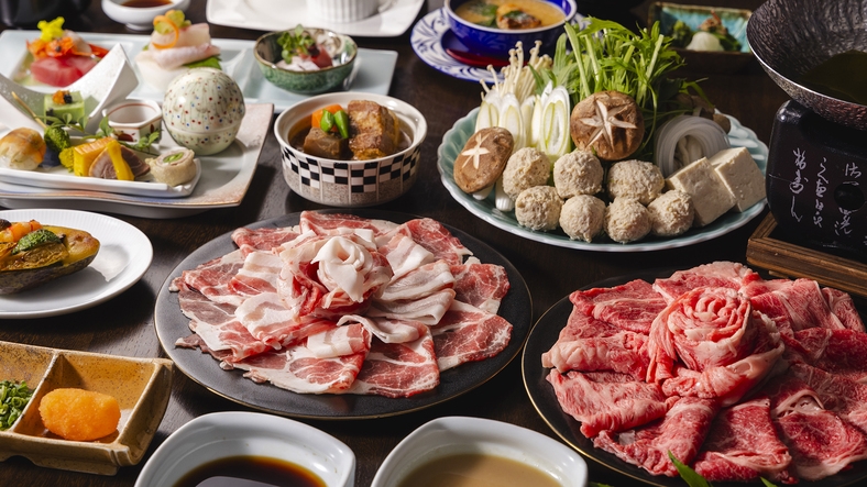 【肉三昧会席】人気No1★”薩摩”の「黒牛・黒豚・黒さつま鶏」をしゃぶしゃぶで味わう至福のひととき
