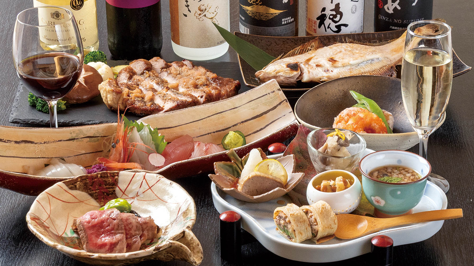 ・【夕食一例/特別膳】宿泊のお客様には事前予約でワンドリンクお付けします