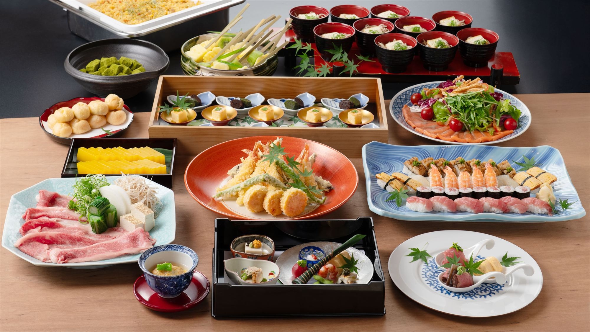 【平日／朝・夕食付】★サマーファミリープラン★前菜プレート＆ハーフビュッフェ夕食・京都温泉を満喫！