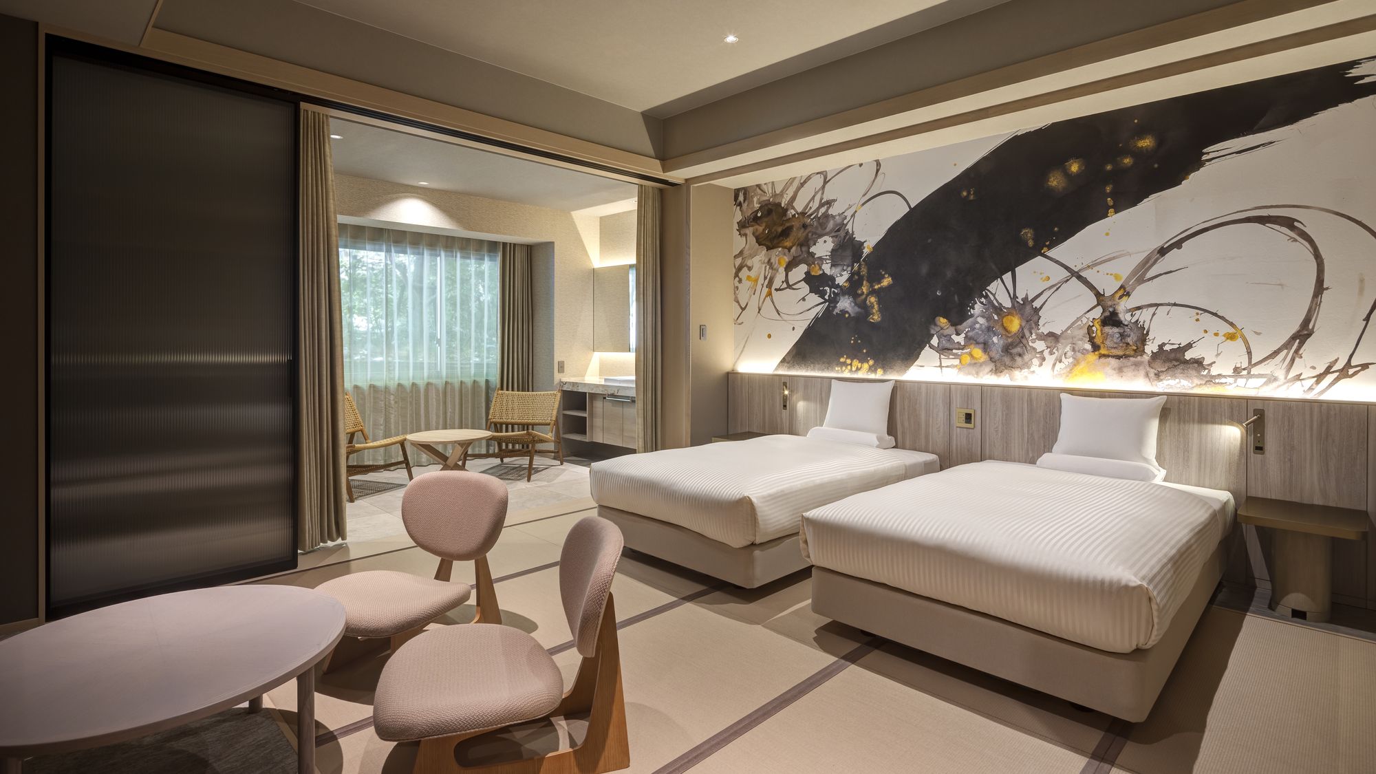 【2025年8月リニューアル】【金泉半露天風呂付】プレミアム和洋室（4名定員) 