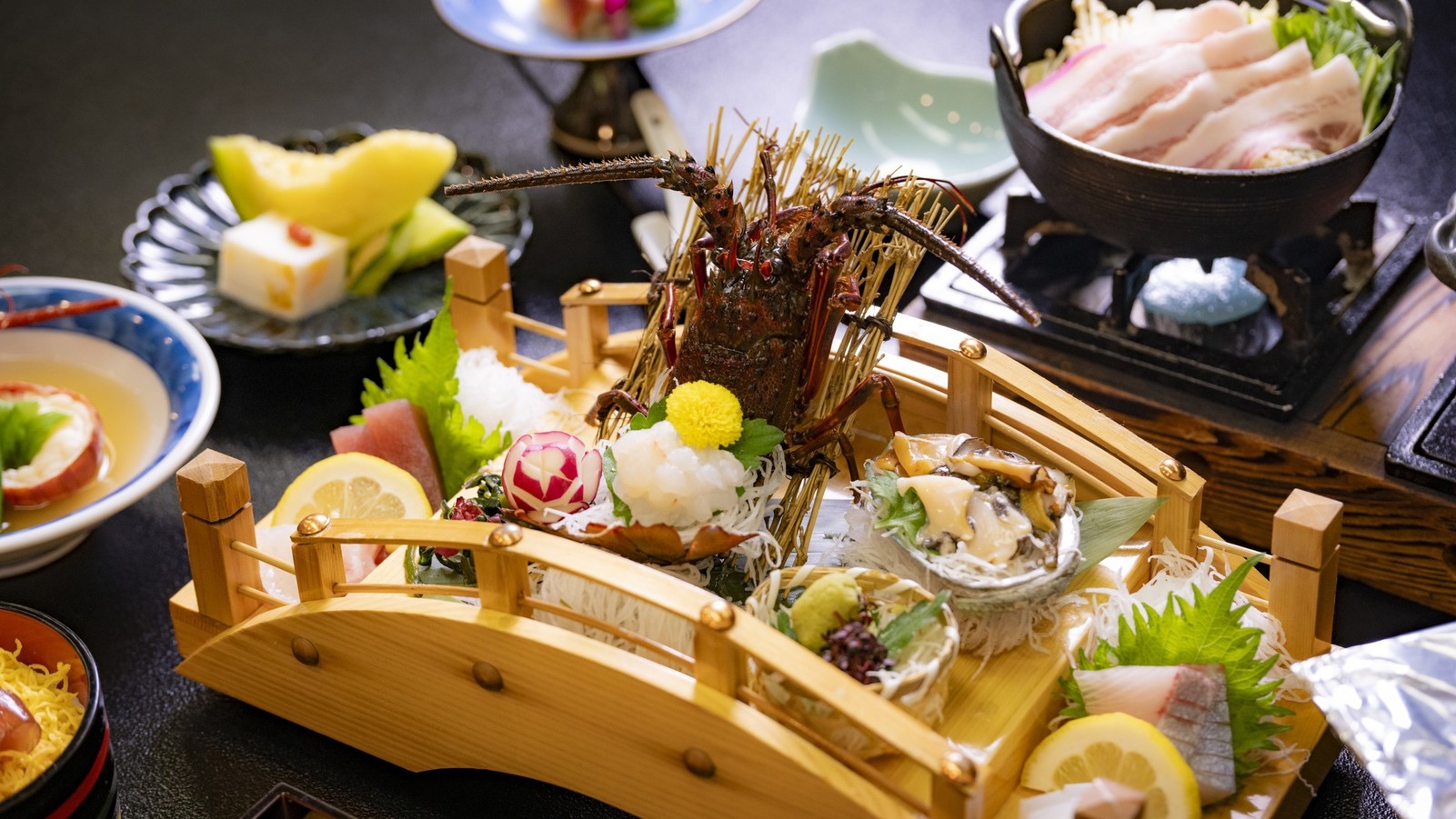 【早割30】最大10，900円OFF！姫百合膳「伊勢海老料理3種・鮑・和牛・太鼓橋一人盛り」