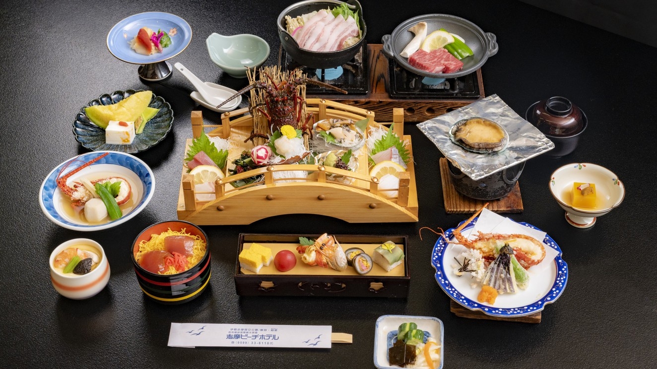 【早割30】最大10，900円OFF！姫百合膳「伊勢海老料理3種・鮑・和牛・太鼓橋一人盛り」