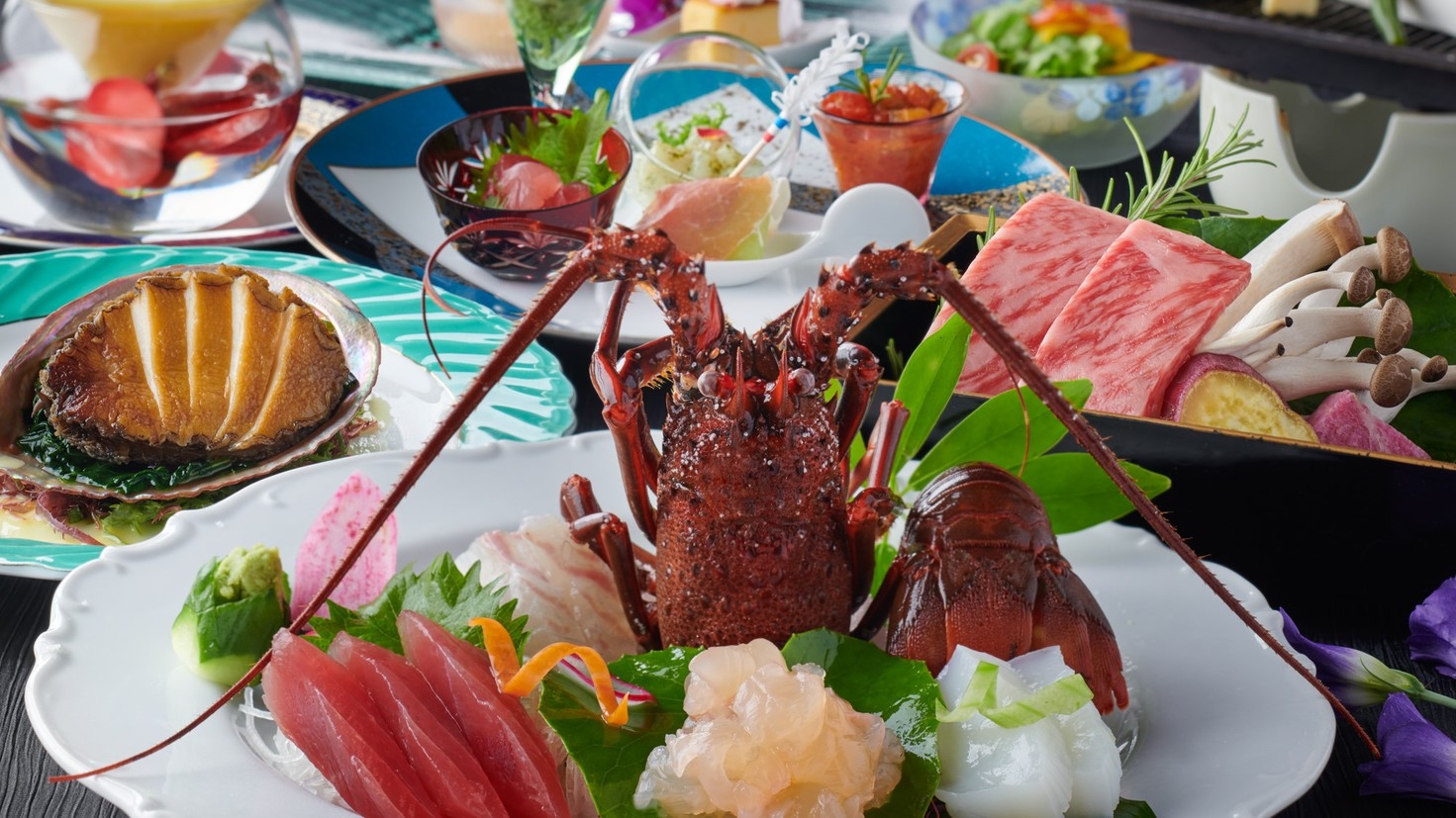 シャンパーニュ付【プレミアム】お箸で食べるディナー★★★勝浦産生まぐろ＆伊勢海老＆あわび＆熊野牛付き
