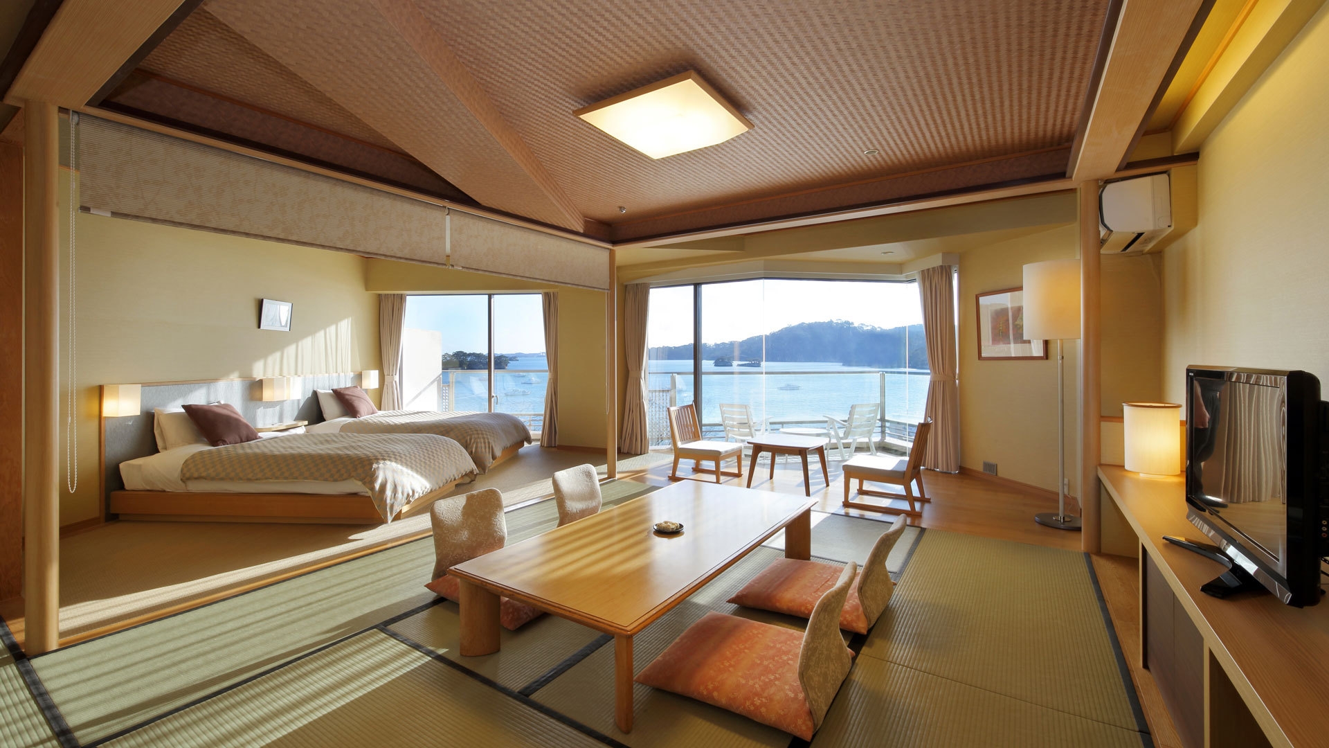海側和モダンツイン「月うさぎ」　広めのお部屋で日本三景松島の景観を堪能