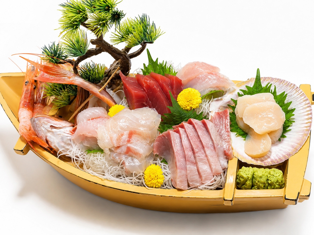 舟盛りと海鮮料理の夕食・部屋食「浜懐石プラン」当館のスタンダードプラン！