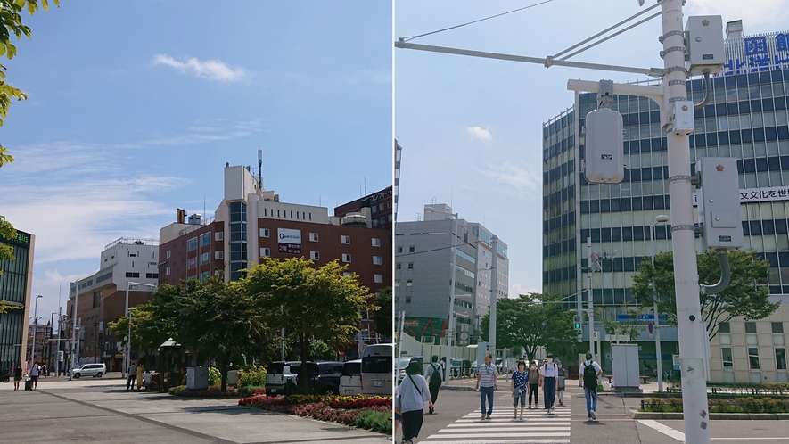 斜め右角の函館駅前ビルを目指し徒歩1分→北洋銀行さん側の横断歩道を渡る