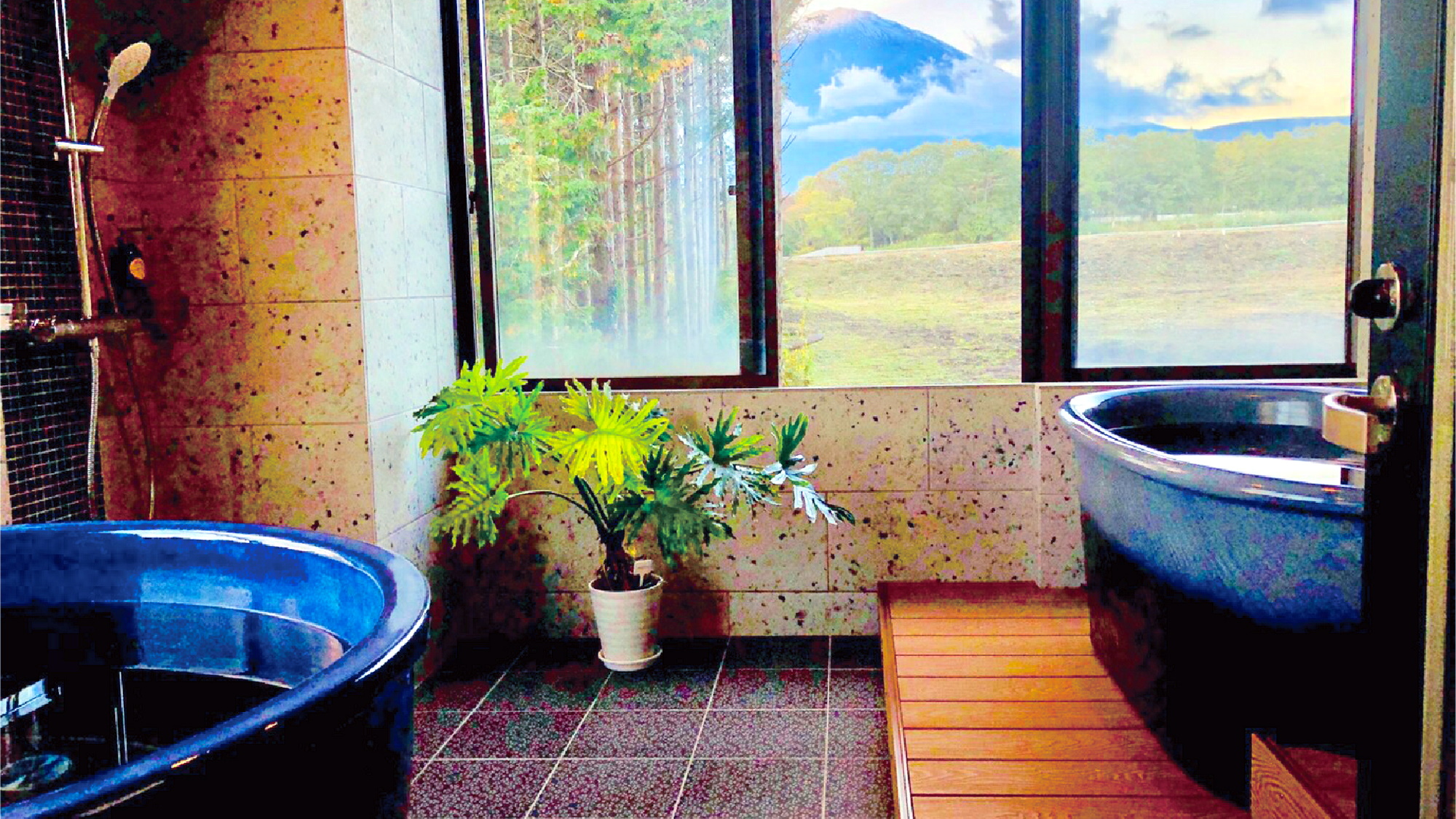 【貸切温泉風呂・明治の湯】まるいち本店の信楽焼の湯舟を使用しています。