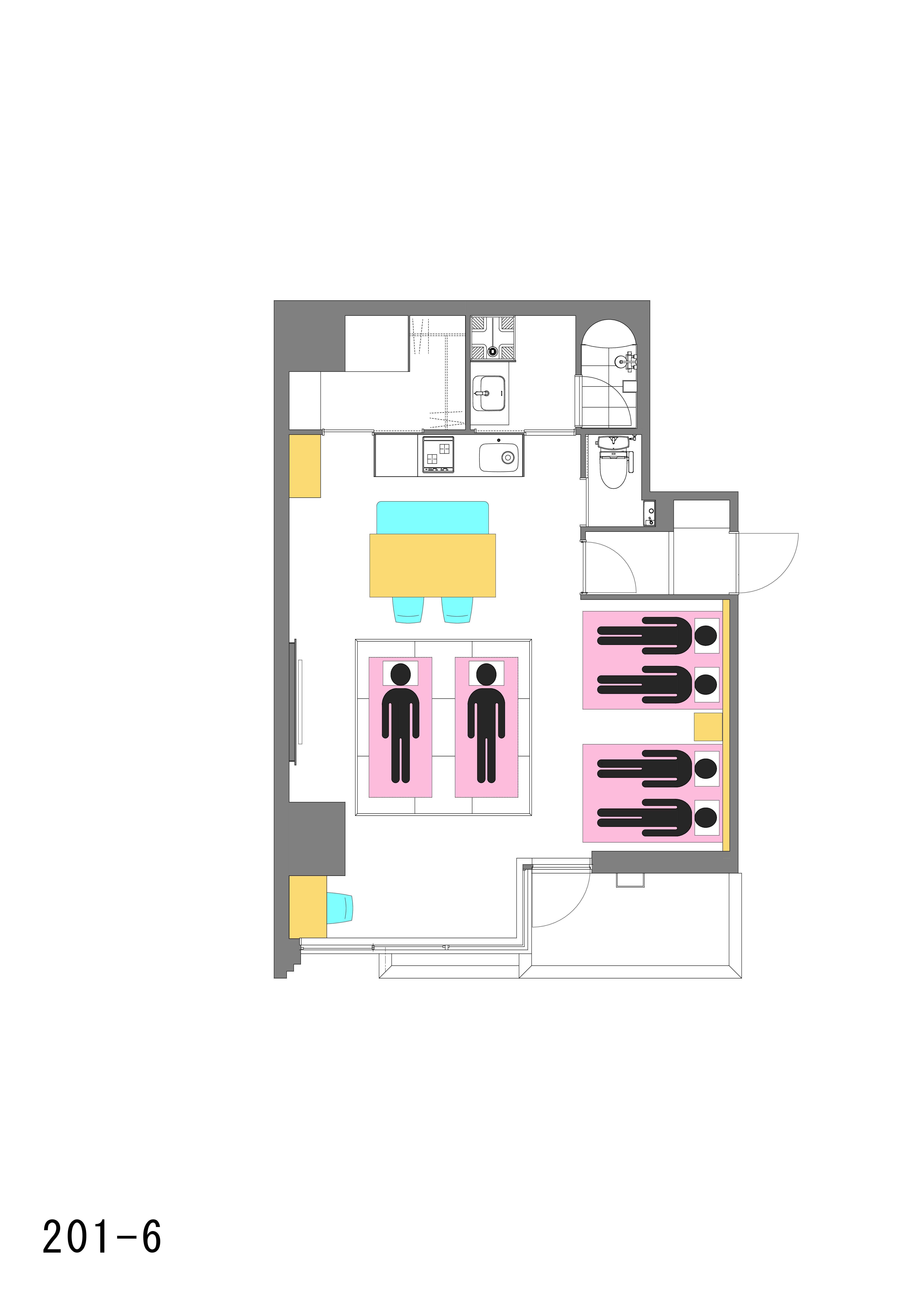 タイプA：6名利用イメージ/ダブルベッド&times;2台＆布団2組