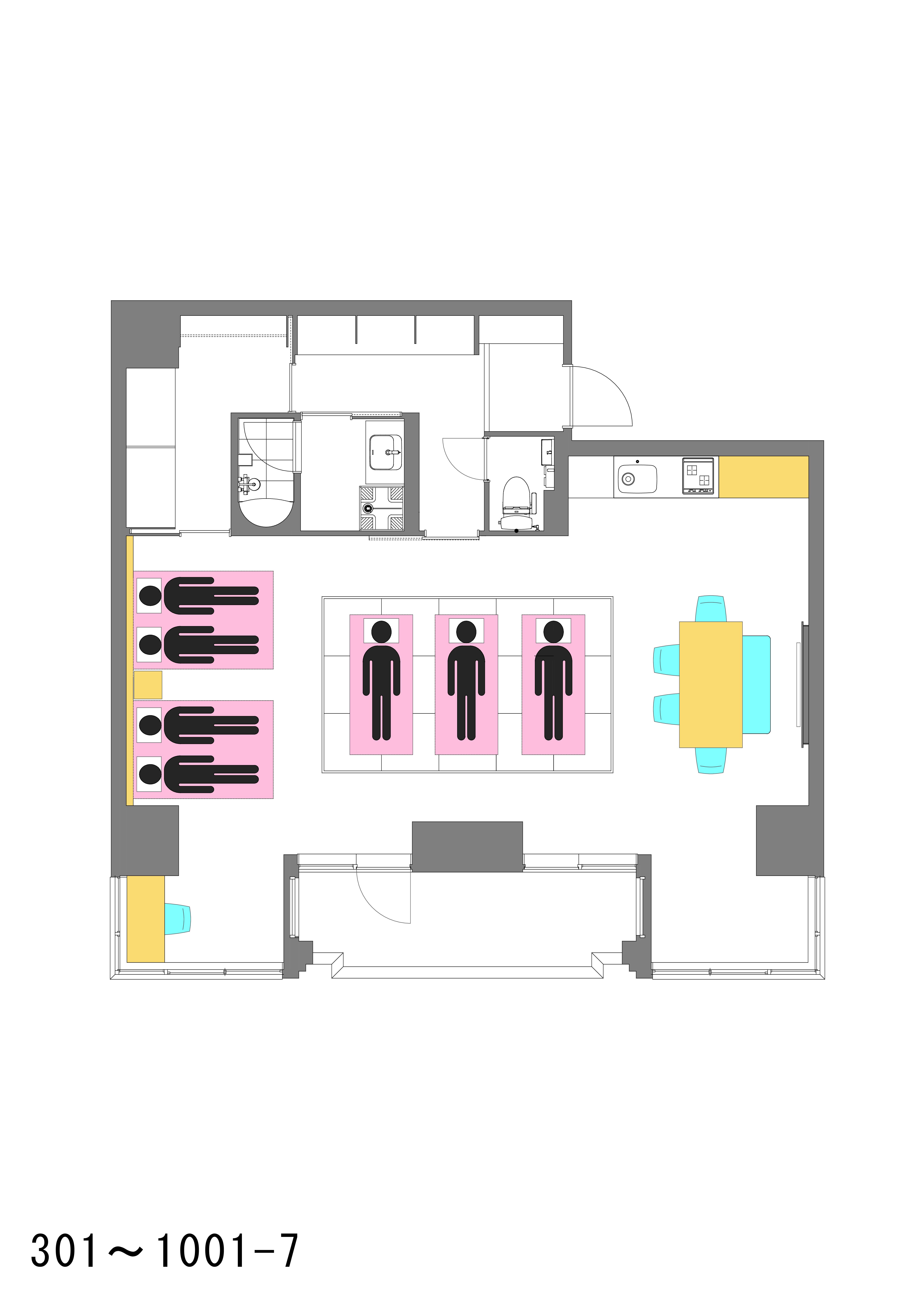 タイプB：7名利用イメージ/ダブルベッド&times;2台＆布団3組