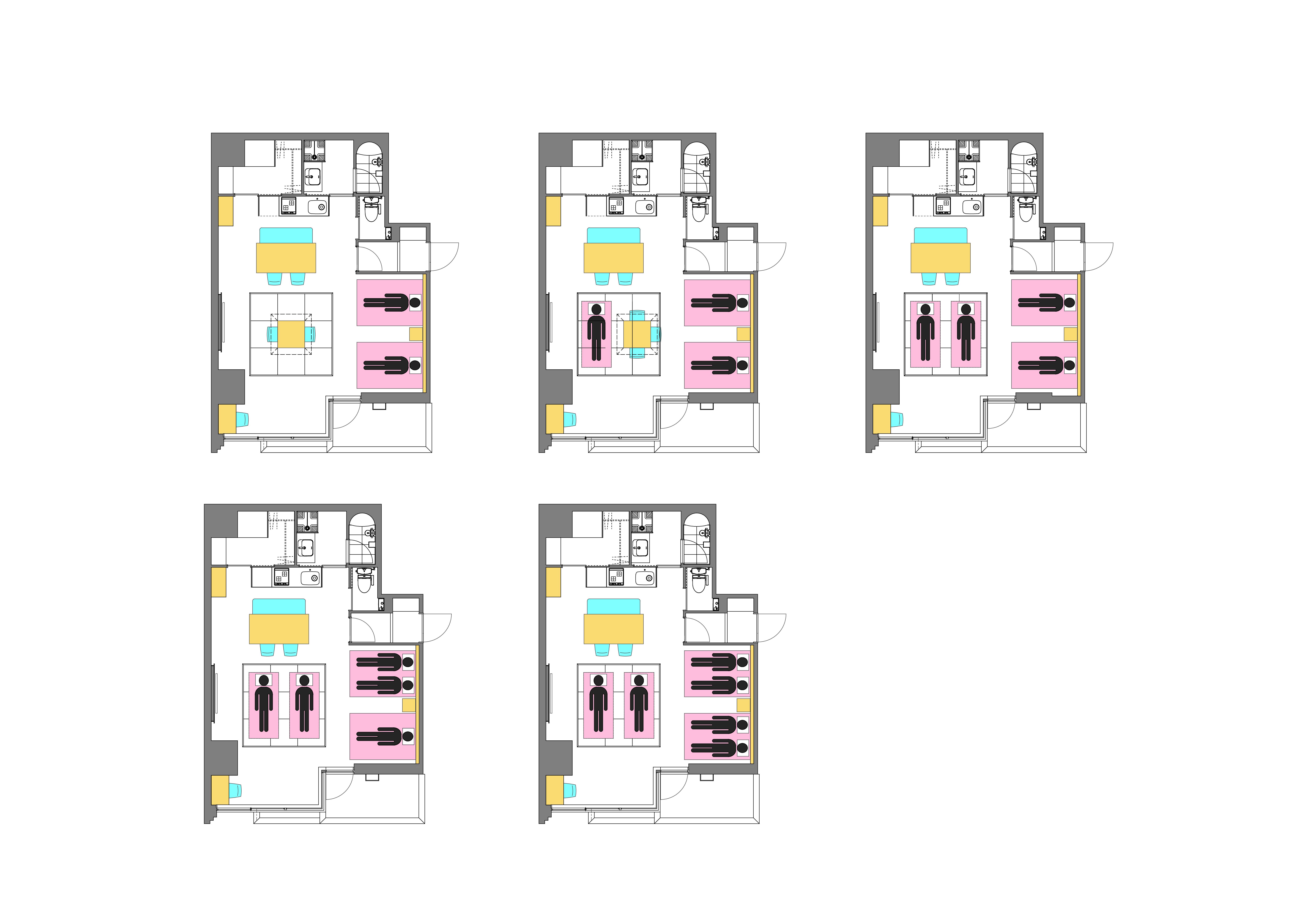 タイプA：2名～6名／ベッド＆布団配置図