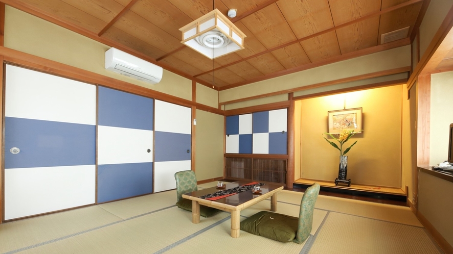 山荘／和室の一例「月」・床の間を据え、市松模様が印象的なスタンダードな和室
