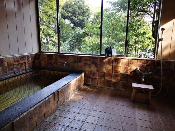 「竹の湯」の屋内の浴槽。大人２人が入れるこぢんまりとしたお風呂です。
