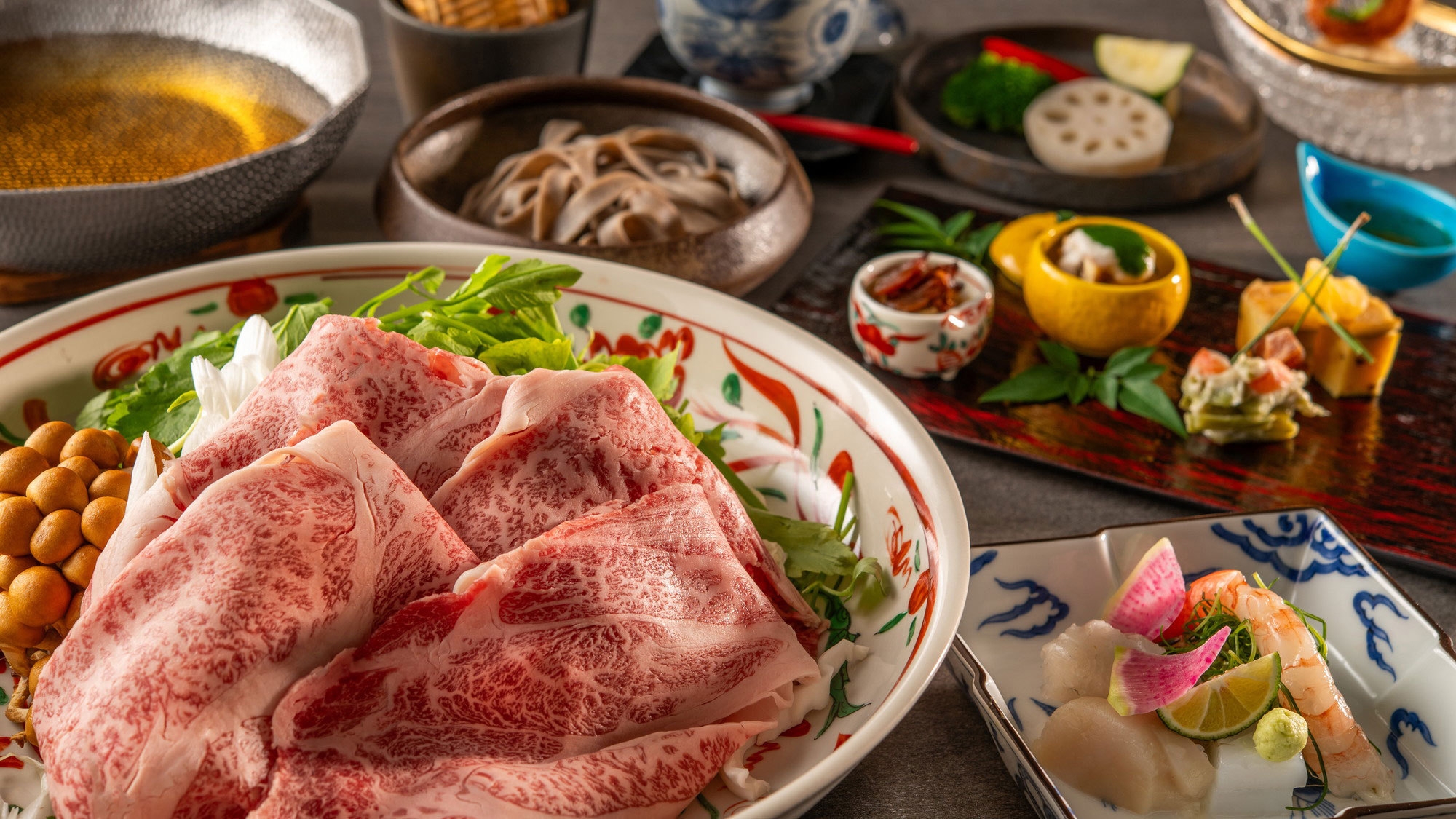 【かに食べ放題／特別会席】秋川牛と蕎麦をしゃぶしゃぶで堪能