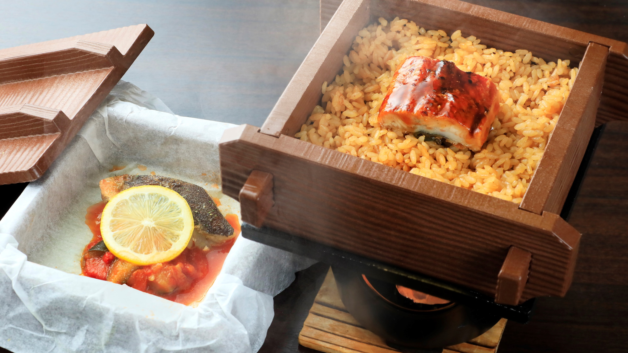 【夕食】メバルの蒸篭蒸しと鰻の炊き込み