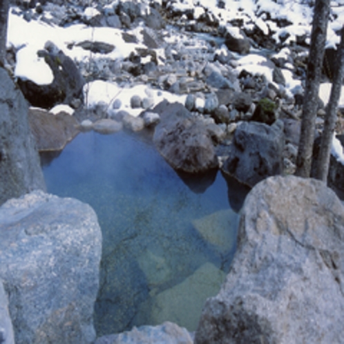 蒲田川間近の貸切露天風呂（かじかの湯冬）