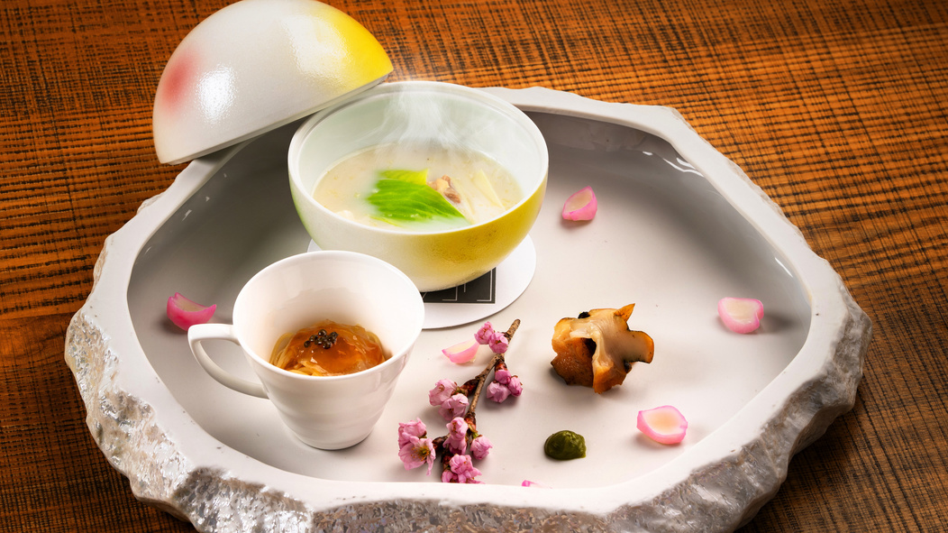 【2026春のお献立】前菜三種／噴火湾産ヒラメやツブ貝、伊達産若鶏など※仕入れ状況により変更有