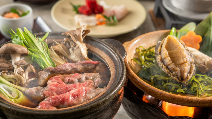 【前沢牛すき焼鍋＆鮑蒸籠蒸し付会席】イメージ