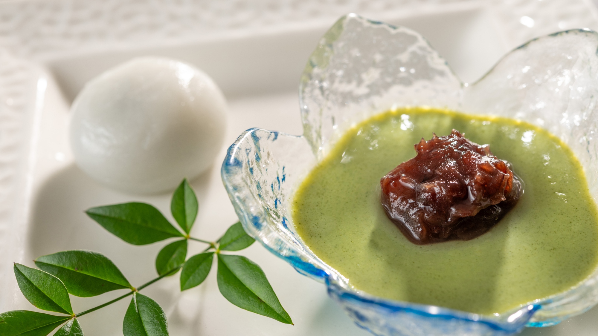 【土地の恵み会席/夏】抹茶ミルクプリン　ごま摺り団子（6～8月）