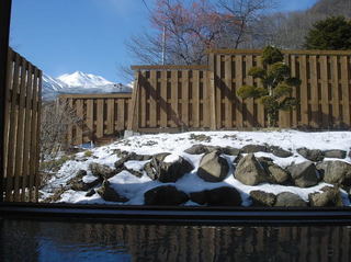琢磨の湯　冬の露天風呂　乗鞍岳が一望