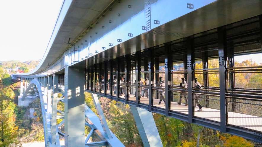 □【天龍峡大橋】そらさんぽ。全長280m・高さ80mの遊歩道。高速道路の下を歩く珍しい体験ができます