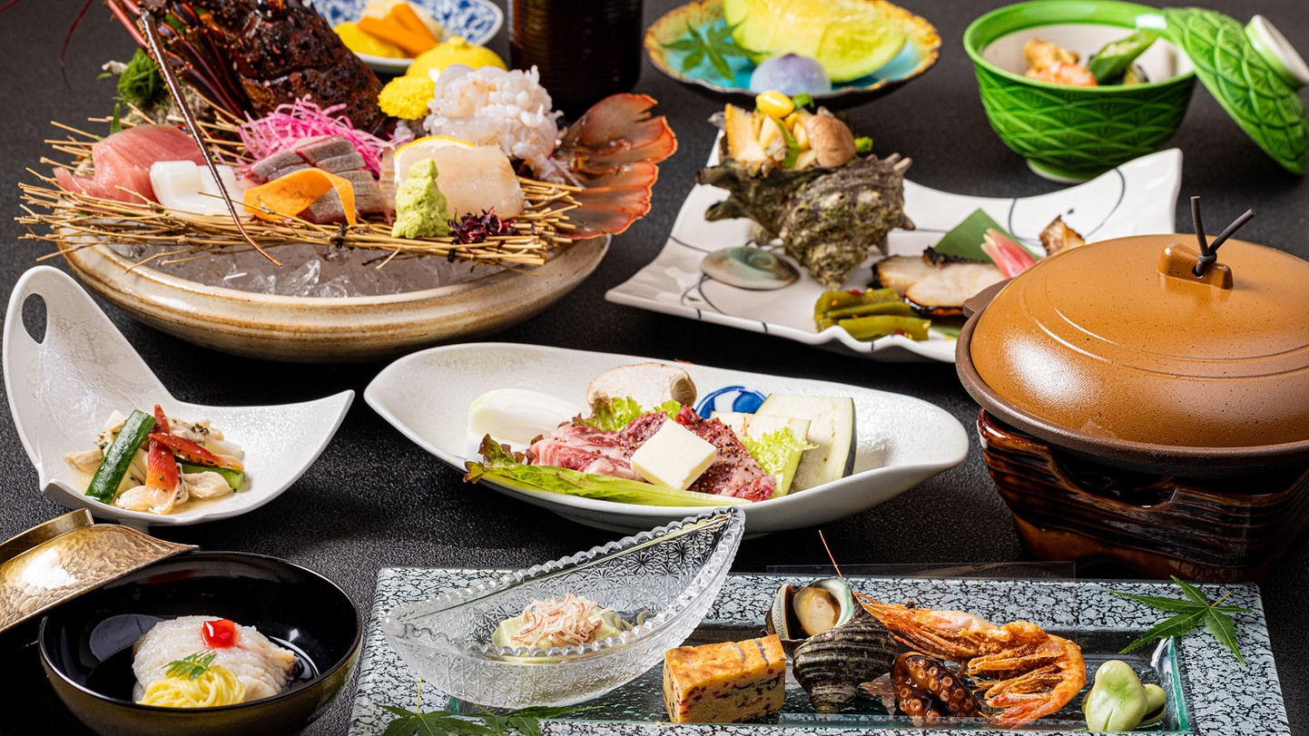 ■三大グルメ会席‐肉■【 和牛×伊勢海老×伊豆産サザエ 】３つの食材を味わう＜２食付＞