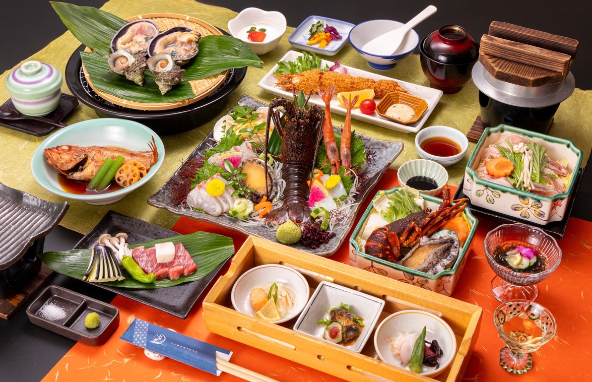 ＜伊勢海老＆鮑＆知多牛＞ 伊勢海老付き豪華お造り７種盛【華磯大漁膳・2食付】