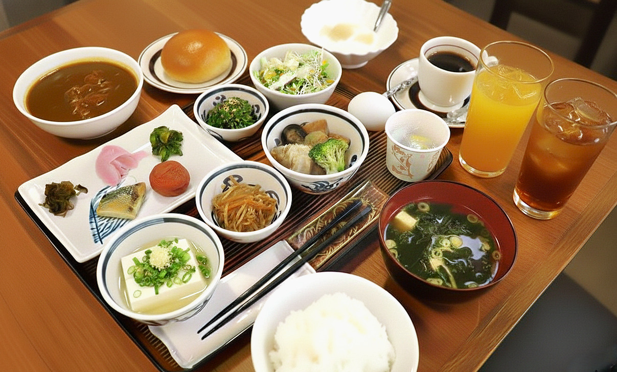 朝食の盛り付け例