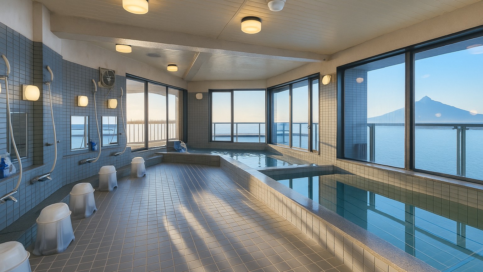 *​【展望大浴場/天然温泉】お天気が良ければ利尻富士を一望できます