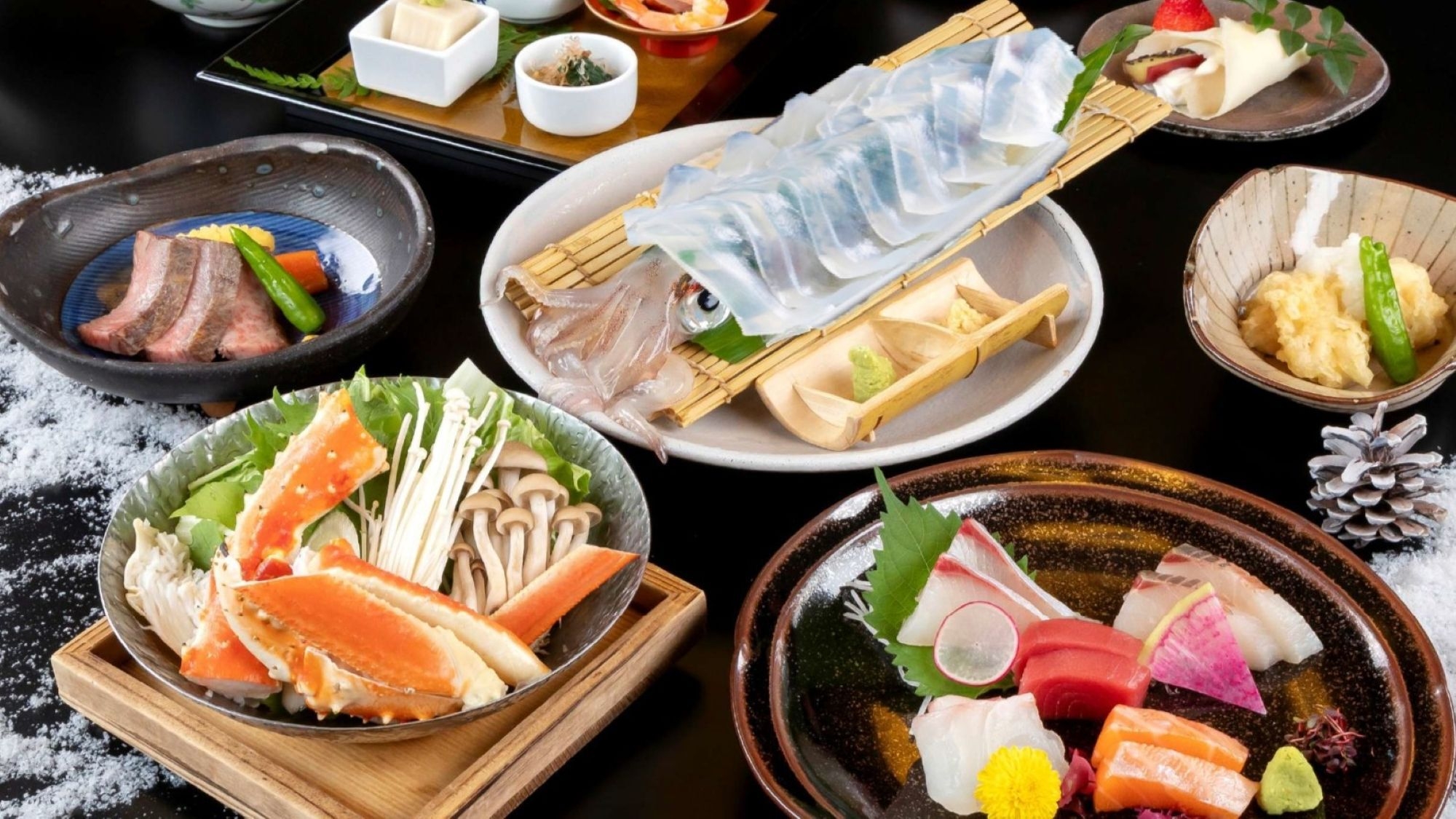 ＜東館泊2食付＞冬の贅沢　タラバとズワイ食べ比べ蟹鍋と佐賀牛・活き烏賊を味わう冬会席と朝食バイキング