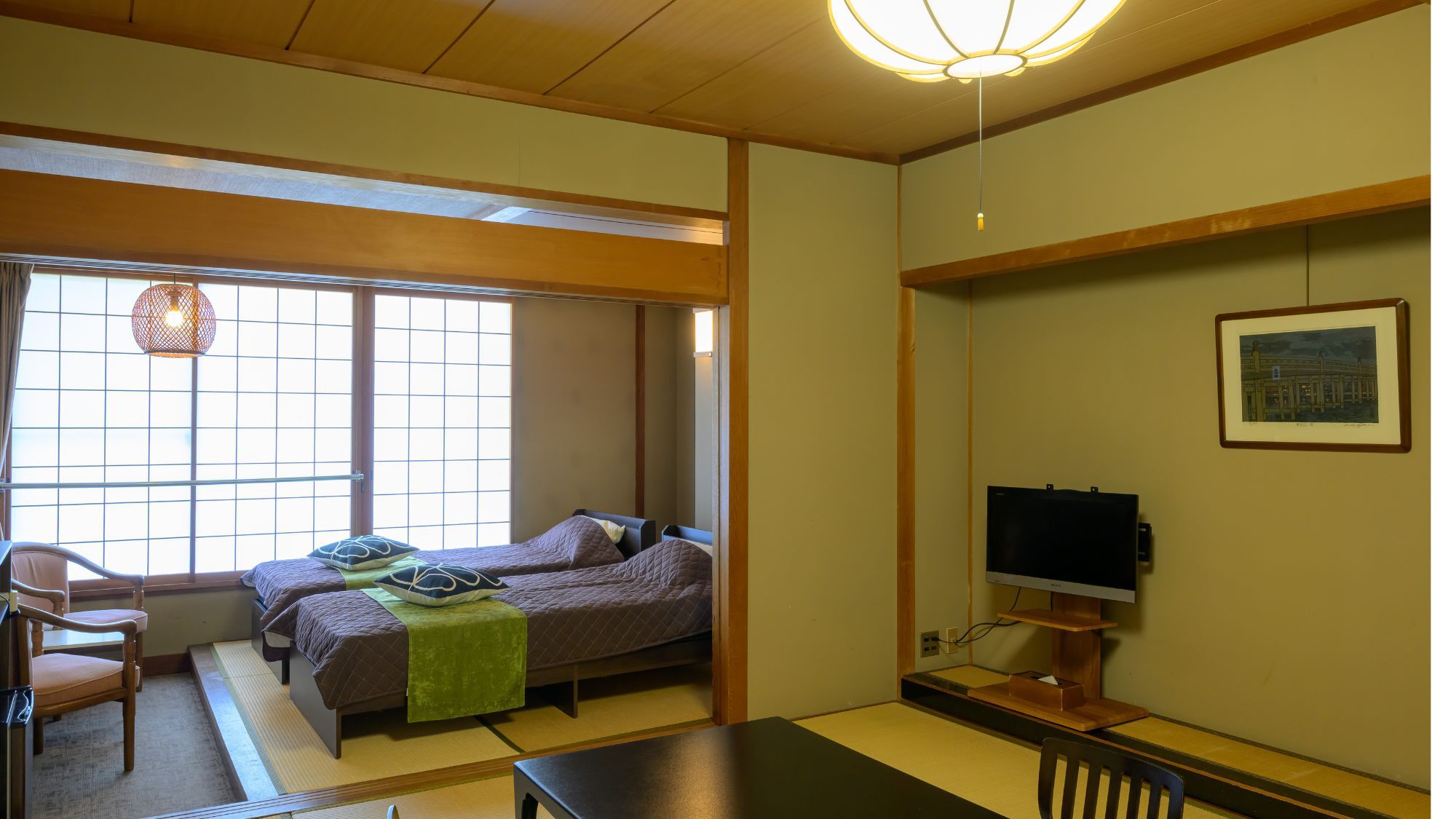 【和モダン和洋室〇ツインベッド】最大6名様まで。居心地の良いお部屋でゆったりとお過ごしください