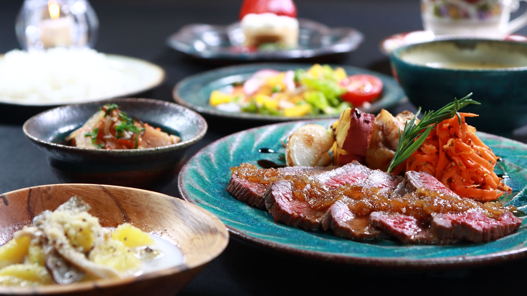 【２食付】美しい高原の景色を感じながら味わう♪地元食材を活かした手づくりの日替わり料理２食付