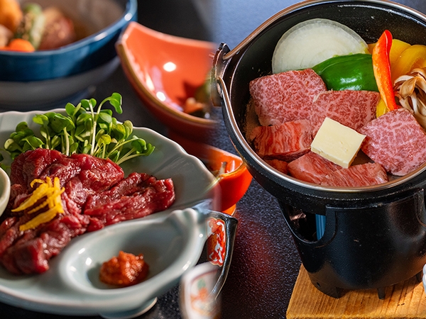 【1泊2食付】会津名物馬刺し×福島牛の陶板焼 ご当地グルメ堪能プラン◆名湯草津と並ぶ源泉かけ流し薬湯
