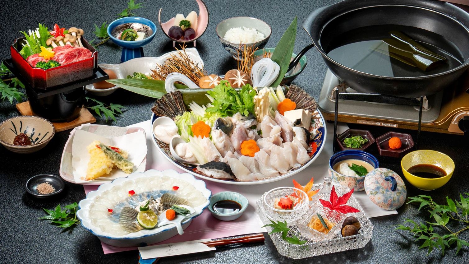 【国生会席】三年とらふぐ×淡路牛の冬の2大グルメ！てっさ・てっちり・淡路牛蒸ししゃぶ〜季節会席コース